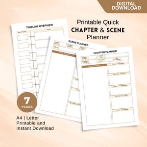 Planificateur rapide de chapitres et de scènes, feuille de calcul numérique et imprimable de la structure de l'histoire, plan de roman, planificateur d'intrigue, organiseur d'écriture pour les auteurs