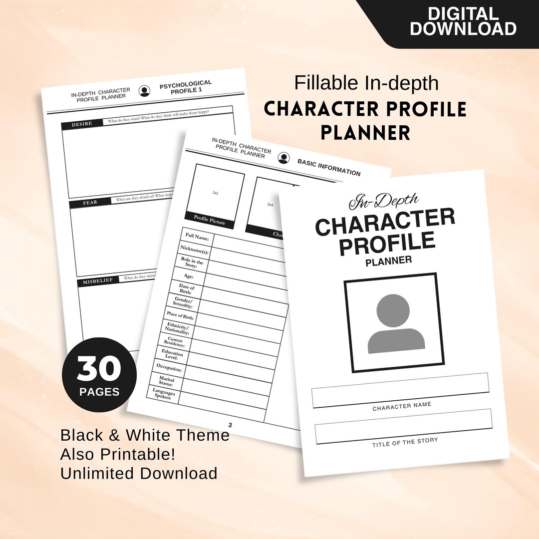 Fillable In-depth Character Profile Planner | Digital & Printable PDF ...