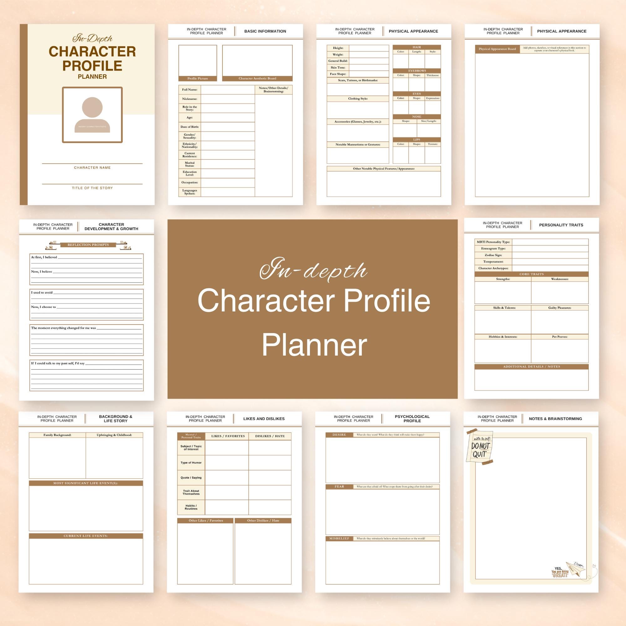 In-depth Character Profile Planner, Character Workbook Template ...