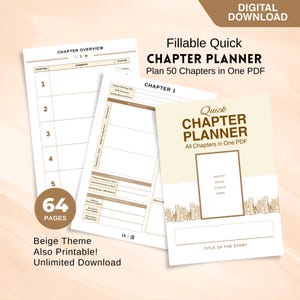 Fillable Quick Chapter Planner for Writers, Digital & Printable Novel Outline, Chapter Plotting, Story Structure, Beige Writing Organizer