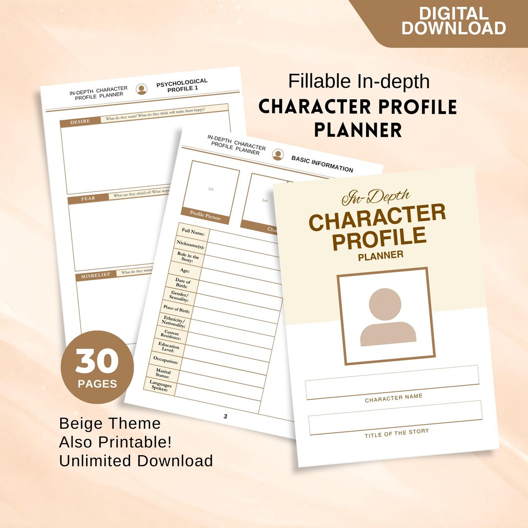 Fillable In-depth Character Profile Planner | Digital & Printable PDF ...