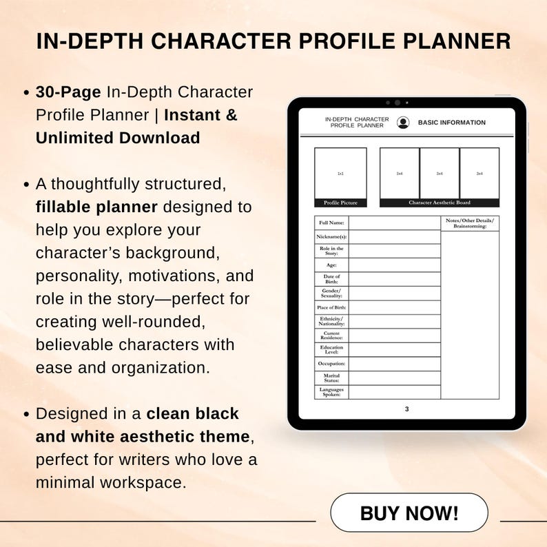 In Depth Character Description.pdf Fillable In-depth Character Profile Planner | Digital & Printable PDF ...
