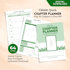 Fillable Quick Chapter Planner for Writers, Digital & Printable Novel Outline, Chapter Plotting, Story Structure, Green Writing Organizer