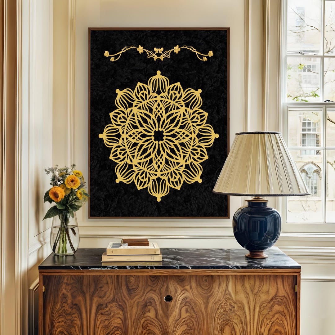 Golden Mandala Wall Art | Abstract Spiritual Botanical Design