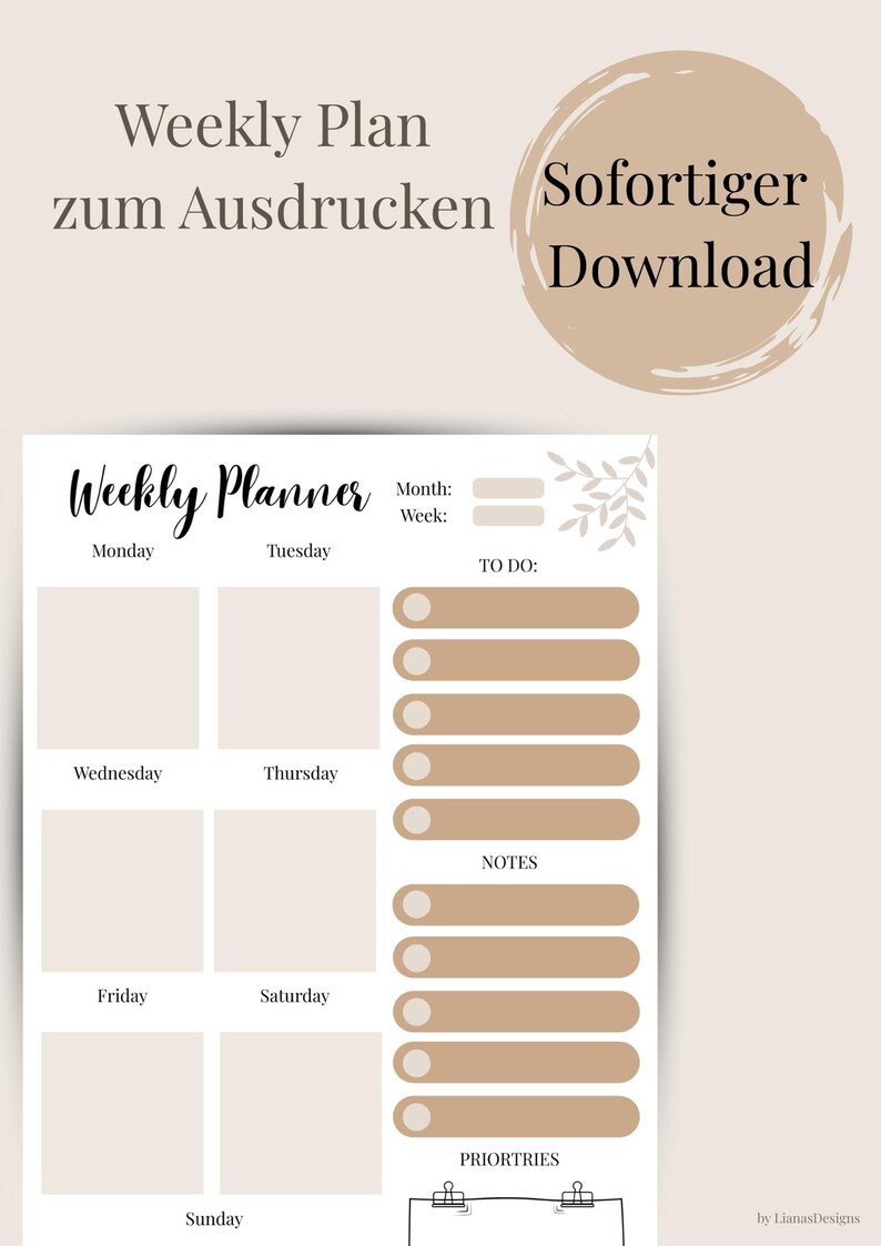 Weekly Planner 2026 | Wochenplaner Zum Ausdrucken | Minimalistisches