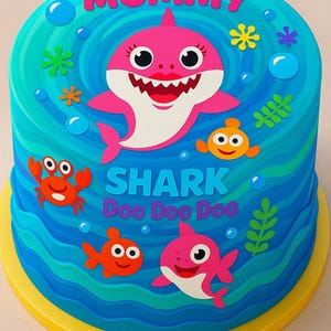 Mommy Shark Edible Cake Topper – A4 Wafer Paper / Frosting Sheet – Baby Shark Party Supplies