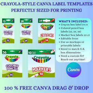 School Supply Templates Drag and Drop, Crayola Style, Back to School, Personalized School Supplies, Color Pencils,  Markers, Crayons, Sized