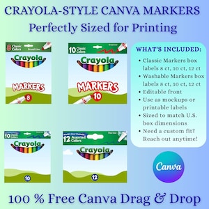 School Supply Templates Drag and Drop, Crayola Markers Template, Crayola Style, Back to School Mockup, Personalized School Supplies