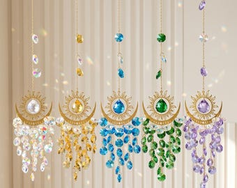 Crystal Sun Moon Suncatcher: Demon Eye Garden Hanging Wind Chime, Prism Catcher for Outdoor & Indoor Decor