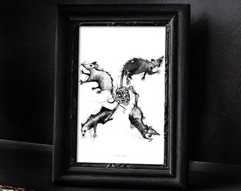 Rat King Art Print: Macabre Four Horsemen Dark Art