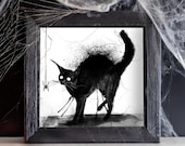 Terrified Black Cat Art Print: Spooky Halloween Home Decor - Etsy