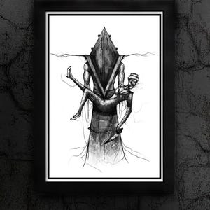 Pyramid Head and Nurse Silent Hill Art Print - Horror Movie Art, Video Game Prints