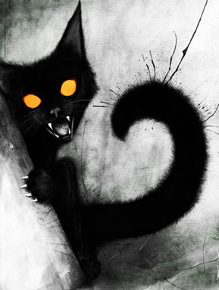 不気味な黒猫のウォールアート - ハロウィンゴシック装飾