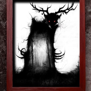 Forest Wendigo Cryptid Poster, Folklore art for home, Cryptid Wall Decorations