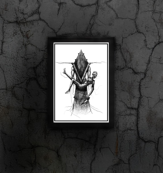 Pyramid Head and Nurse Silent Hill Art Print - Horror Movie Art, Video Game Prints