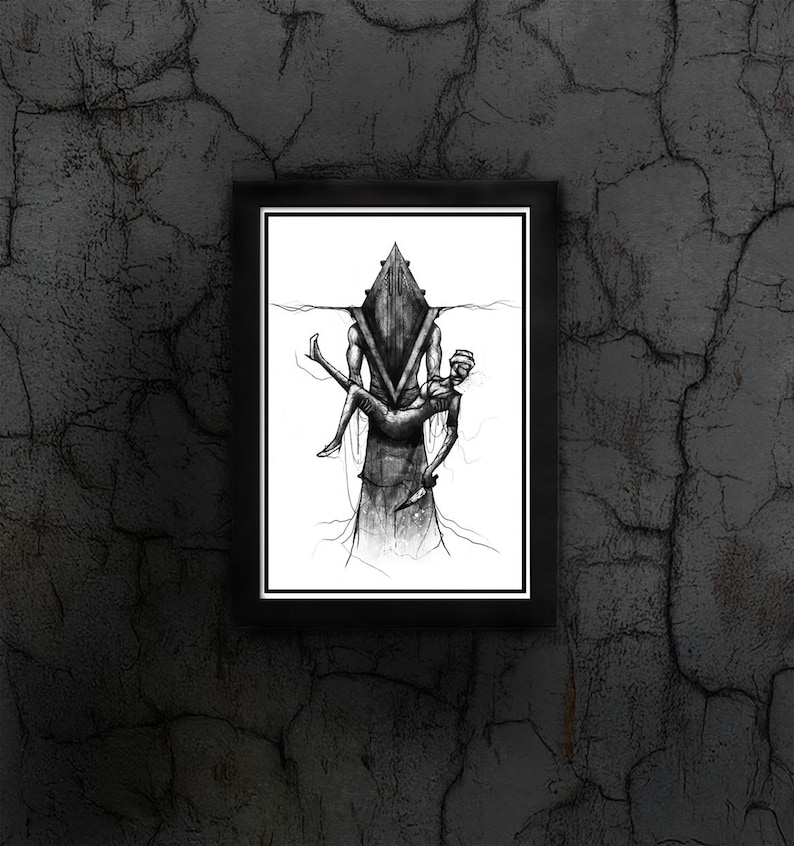 Pyramid Head and Nurse Silent Hill Art Print - Horror Movie Art, Video Game Prints image 1