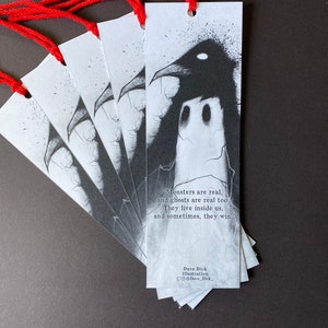 Creepy Raven Ghost Bookmark, Gifts for book lovers