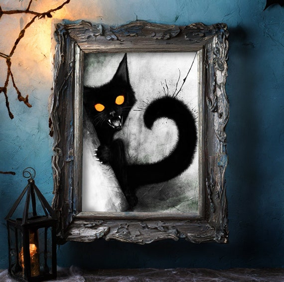 原画 猫 黒猫 ダークファンタジー ホラー アート 絵画 画家 ハンドメイド 黒猫 油絵 猫 原画 ネコ 絵画 ねこ アート oilpainting