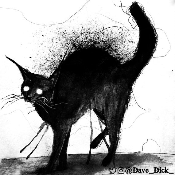 Frightened Black Cat Waterproof Vinyl Sticker - Creepy Cat Decal