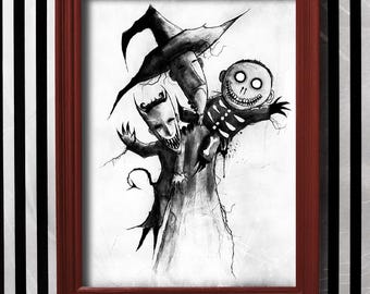 Tim Burton's Lock Shock Barrel Art Print: Creepy Whimsical Halloween Decor
