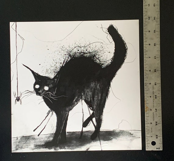 Scary Black Cat Print, Horror Wall Art, Gothic Decor, Creepy Pet