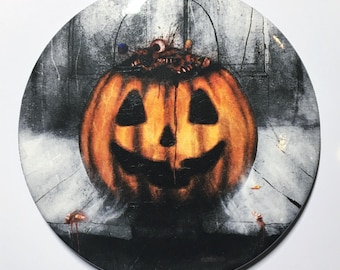 Creepy Pumpkin Candy Bucket Magnet: Halloween Horror Decor (3in)