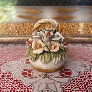 Vintage Porcelain Flower Basket Figurine