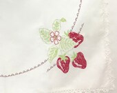 Vintage Strawberry Embroidered Tablecloth Vintage Summer Tablecloth Crocheted Trim Strawberry Tablecloth