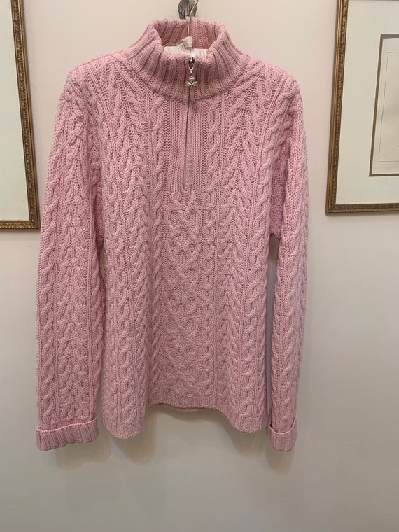 Vintage Aran Crafts Wool Cable Irish Sweater Pink… - image 1