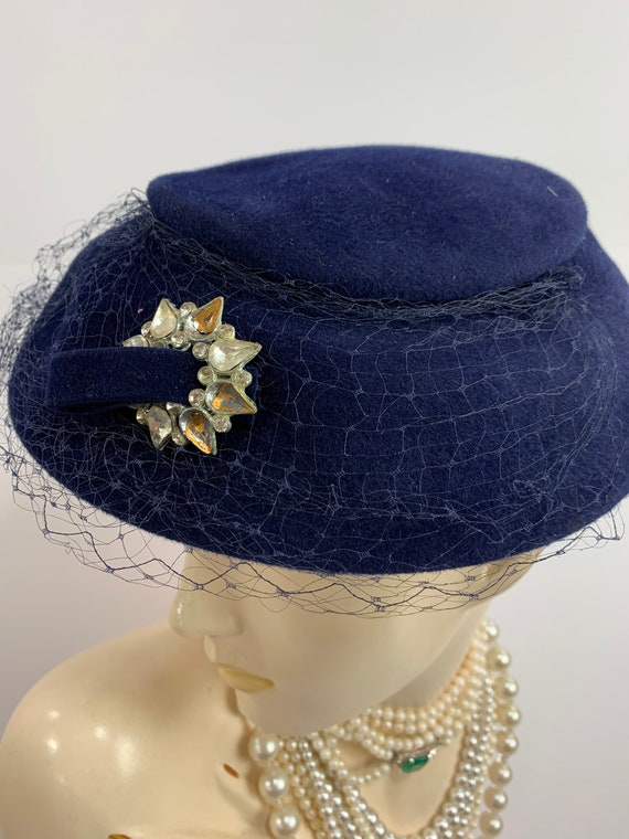 Vintage 1950s Blue Phipps Wool Felt Hat 1960s Sauc