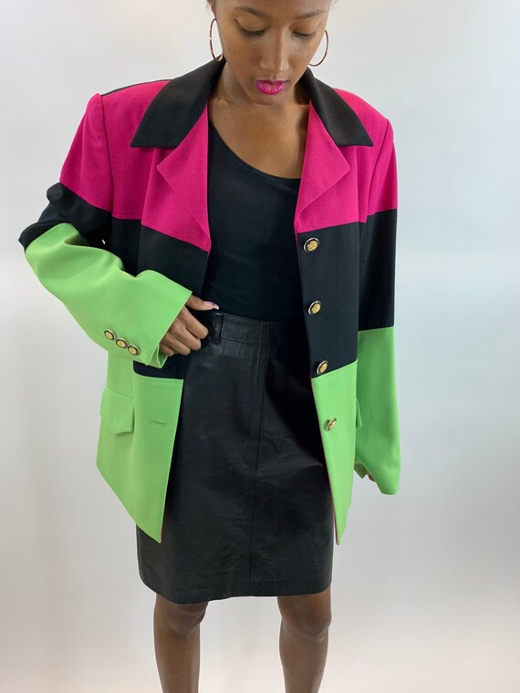 Vintage 1990's Color Block Blazer 1980s George Sim