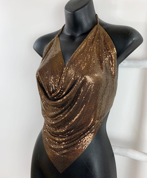 1980s Chainmail Halter Top Backless Mesh Top Studi