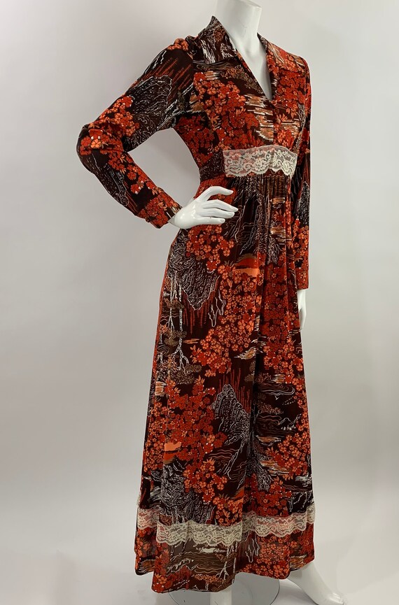 Vintage Boho 70s Maxi Prairie Dress/70s Nylon Deco