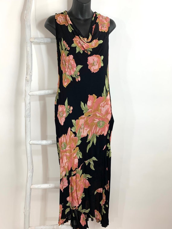 90s does 30s Floral Rayon Dress/Rayon Floral Print