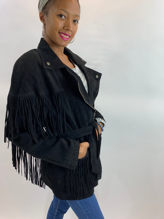 Vintage Suede Fringe Long Moto Jacket/1990s Images