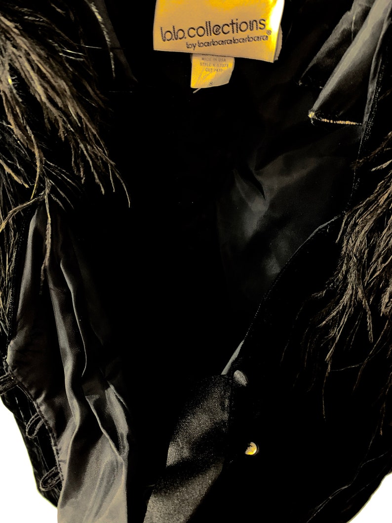 Vintage 1980s Black Ostrich Shoulder Silk Velvet JacketHoliday Black Velvet JacketEvening Velvet and Ostrich Feather JacketRuched Velvet