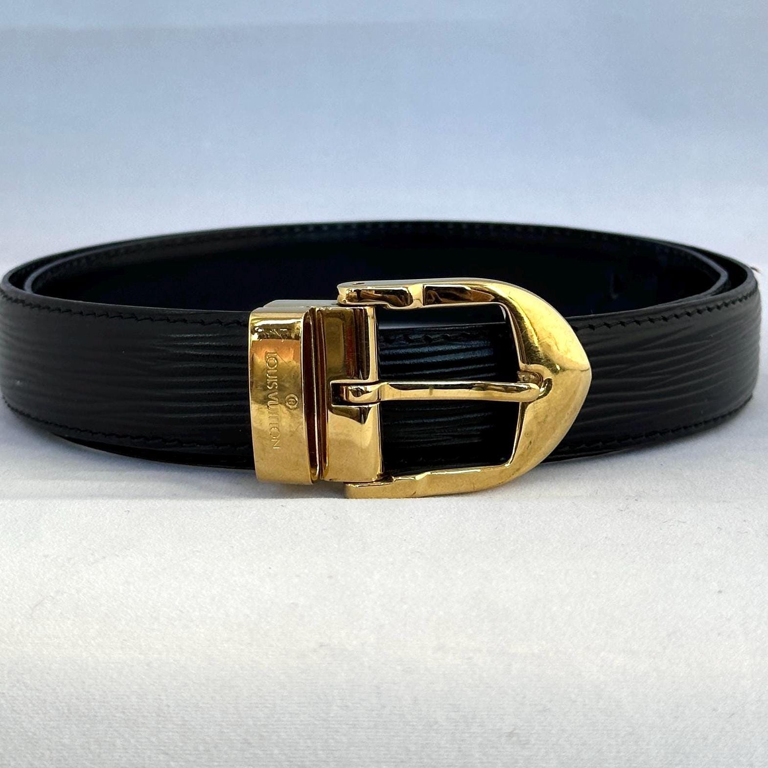 Louis Vuitton ブラック ベルト ゴールドバックル Mens louis vuitton belt - Etsy 日本