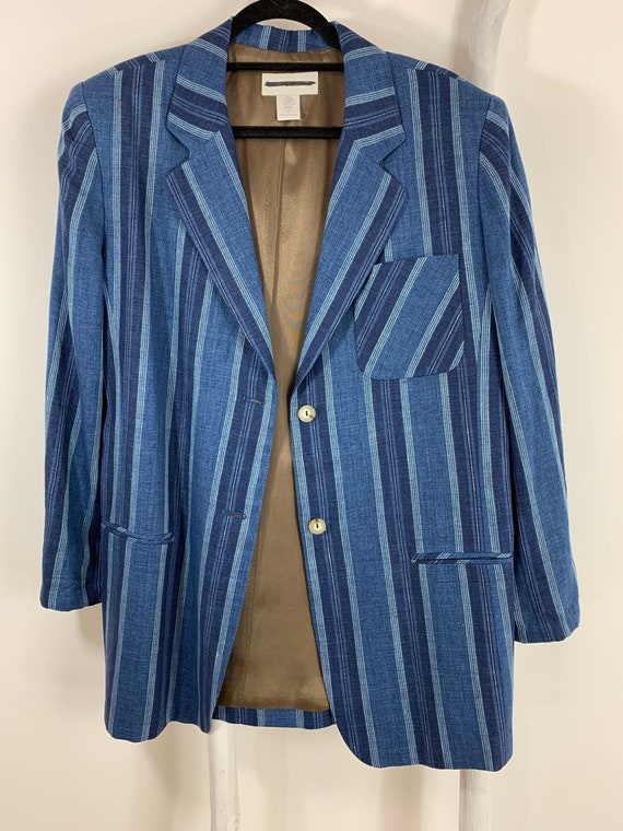 Vintage 1990s Indigo Denim Stripe Linen Rayon Blaz