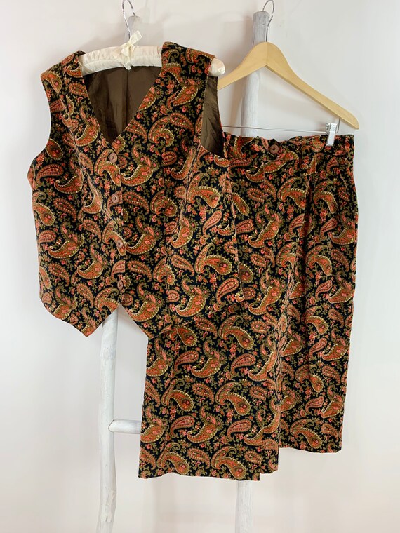 Vintage Velvet Paisley Vest and Skirt Set Vintage