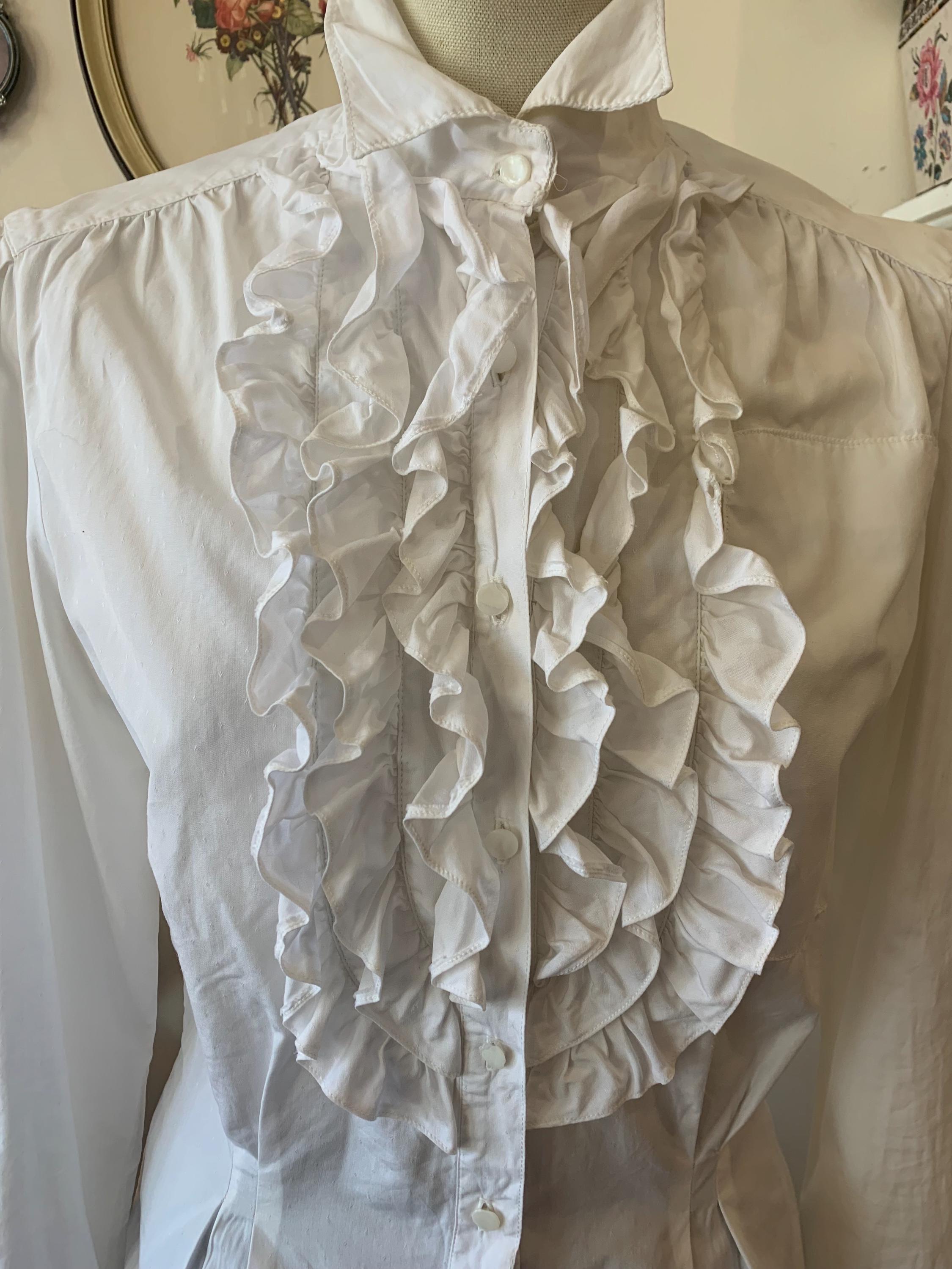 美品 Ralph Lauren ruffled front silk blouse ラルフローレン シルク 