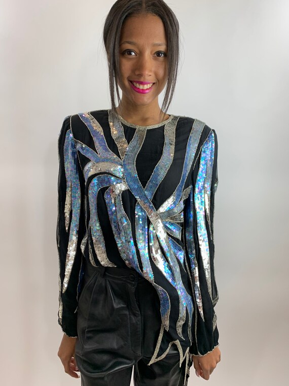 silver and black sequin top