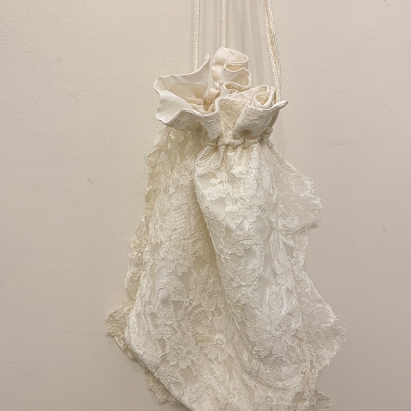 Vintage Bride Money Bag 1980’s Lace Bride Gift Bag