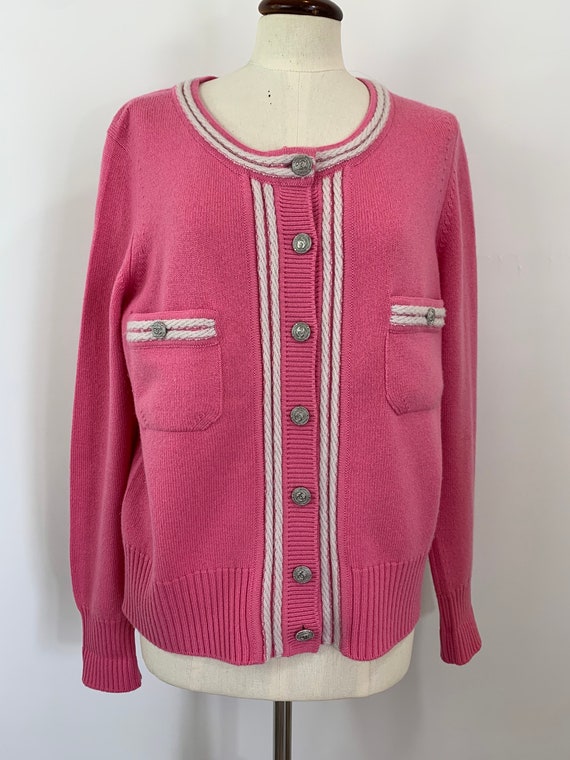 Vintage Chanel Pink Cashmere Cardigan Sweater Silver CC Button | Etsy