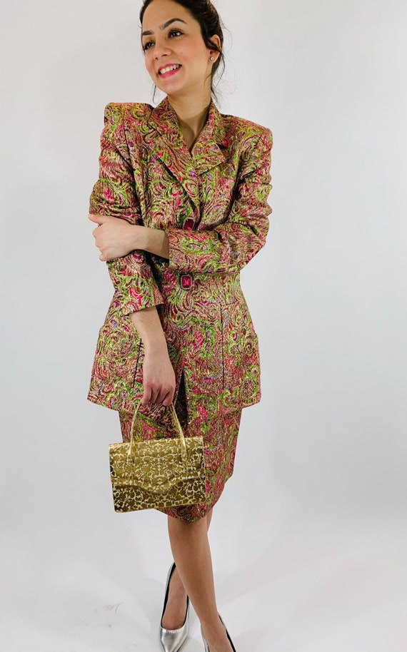 Vintage Bill Blass Brocade Suit/1980s Lurex Brocad