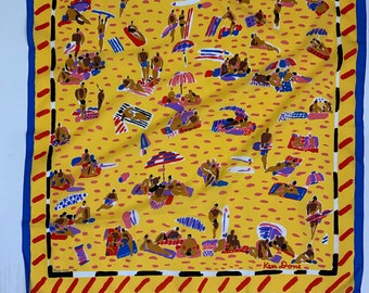 1980’s Ken Done Beach Scene Graphic Pop Art Scarf 1985