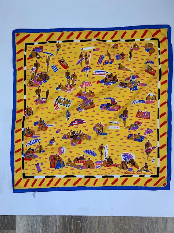 1980’s Ken Done Beach Scene Graphic Pop Art Scarf 1985 - Gem