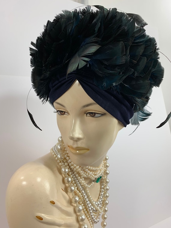 Vintage 1960's Mod Women's Black Feather Hat 1960s