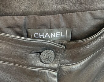 Authentic Vintage CHANEL Black Leather Pants Lined - Made in France - Size 42