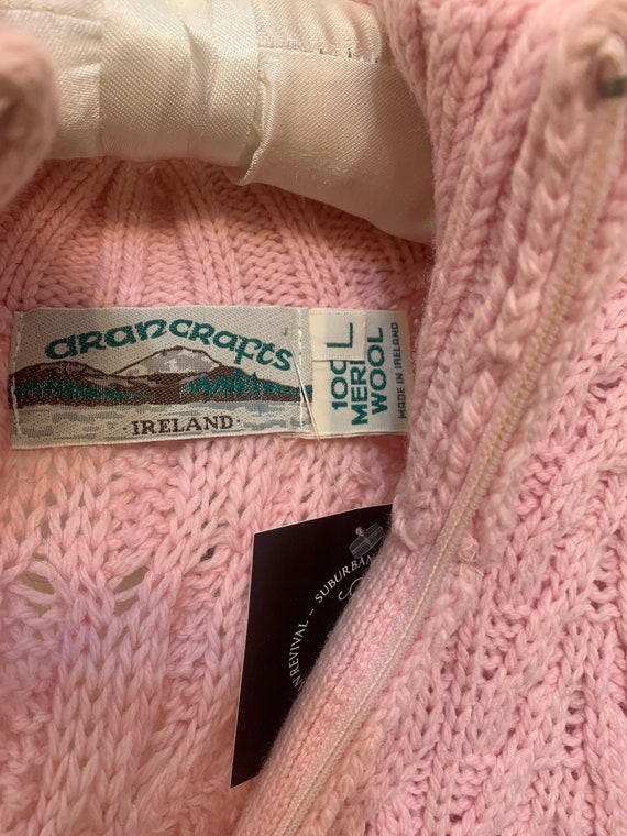 Vintage Aran Crafts Wool Cable Irish Sweater Pink… - image 3