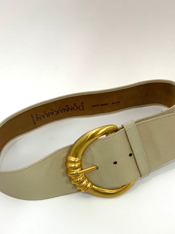 Vintage 1980s Donna Karan New York Wide Ivory Leat